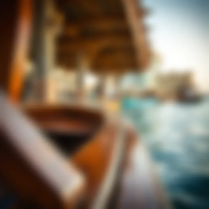 Close-up of an abra highlighting its wooden craftsmanship and design.