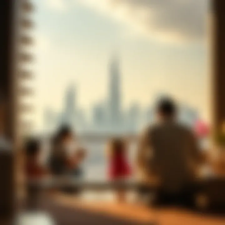 Dubai skyline with family imagery