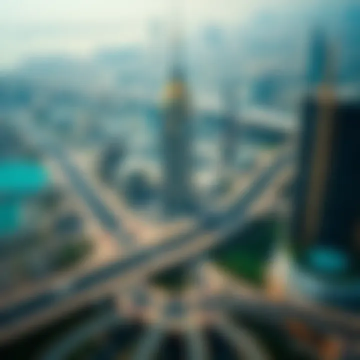 Aerial view of Latifa Tower and Sheikh Zayed Road