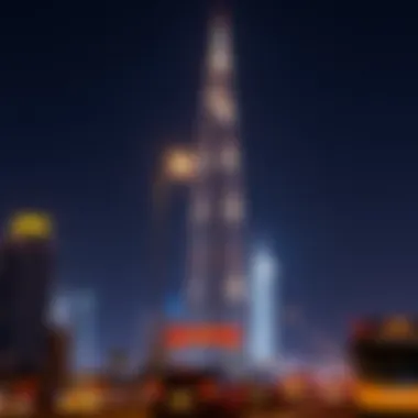 Night view of Latifa Tower illuminated in the cityscape