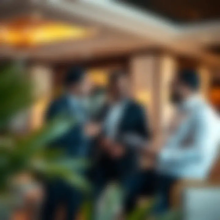 Investors discussing market trends in a luxurious setting