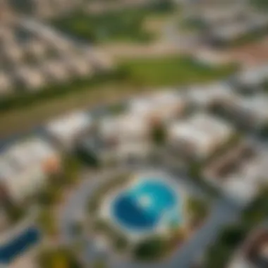 Aerial view of a luxurious community with villas and amenities