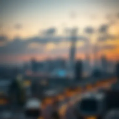 Dubai Skyline at Sunset Overview of Dubai's skyline at sunset