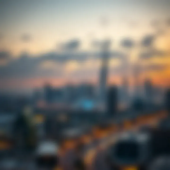 Dubai Skyline at Sunset Overview of Dubai's skyline at sunset