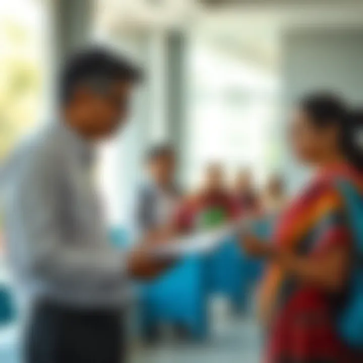 Consultation on Fee Structures for Quality Education A parent consulting with a school official about fee structures