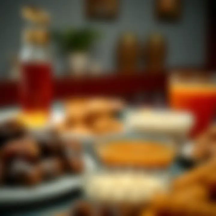Traditional Iftar Delicacies Traditional Iftar spread featuring dates and juices