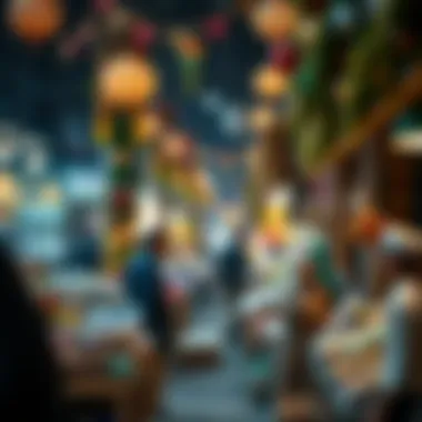 A bustling market scene filled with festive goods for Ramadan
