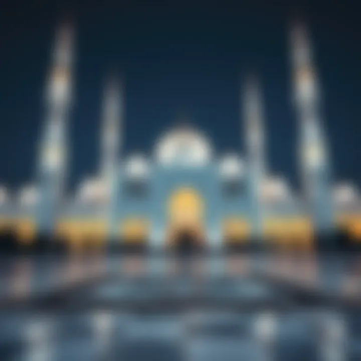 The beautiful architecture of a mosque illuminated at night