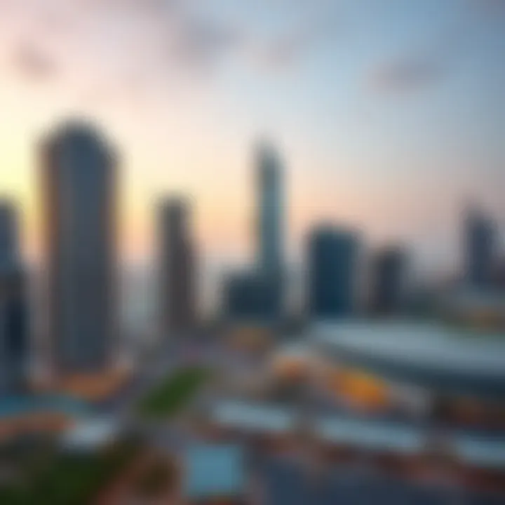 Panoramic image highlighting the strategic location of Shatha Tower in Dubai Media City