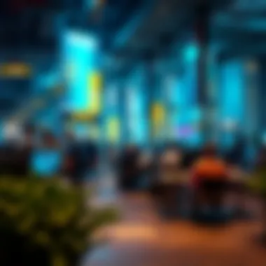 Dynamic startup environment in Silicon City with entrepreneurs at work