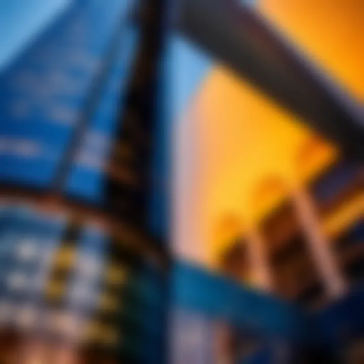 Close-up of unique architectural features of the Sky Business Centre