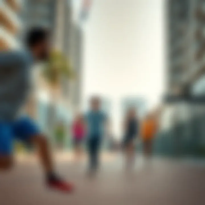 Individuals engaging in various sports activities within the vibrant community of SportCity Dubai