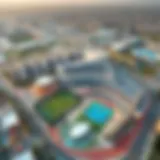 Aerial view of SportCity Dubai showcasing its luxurious residential areas and athletic facilities