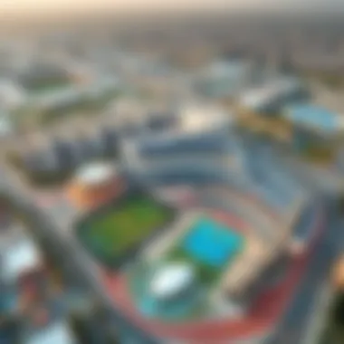 Aerial view of SportCity Dubai showcasing its luxurious residential areas and athletic facilities