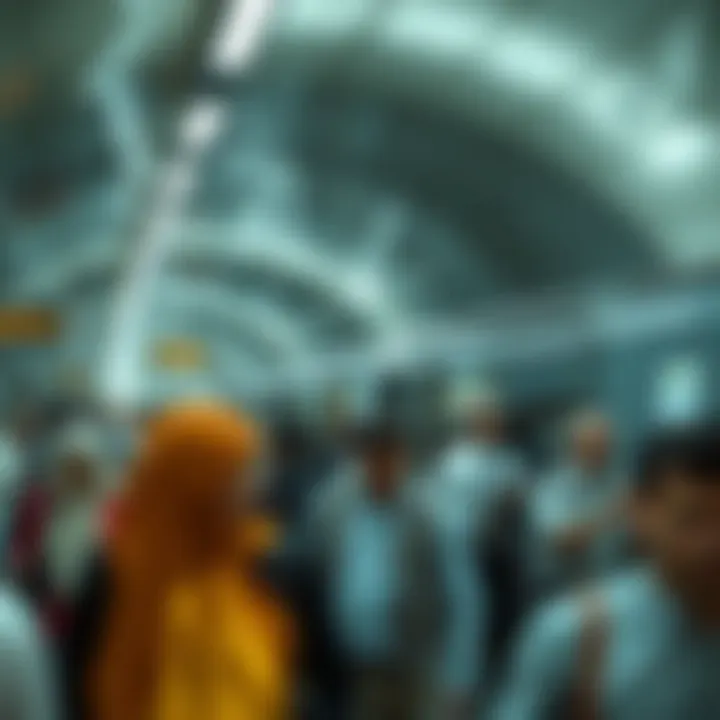 Commuters utilizing Dubai Metro during peak hours