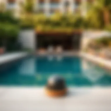 Tranquil Poolside Experience at The Ritz Carlton Residences A serene poolside area at The Ritz Carlton Residences surrounded by lush landscaping