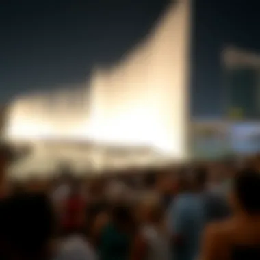 Crowd Engagement at Dubai Fountains Crowd enjoying the Dubai Fountains show from Dubai Mall