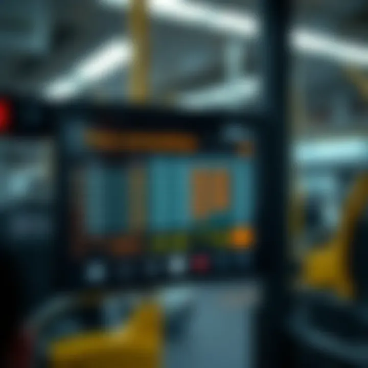 A digital display showing bus schedules and ticket information