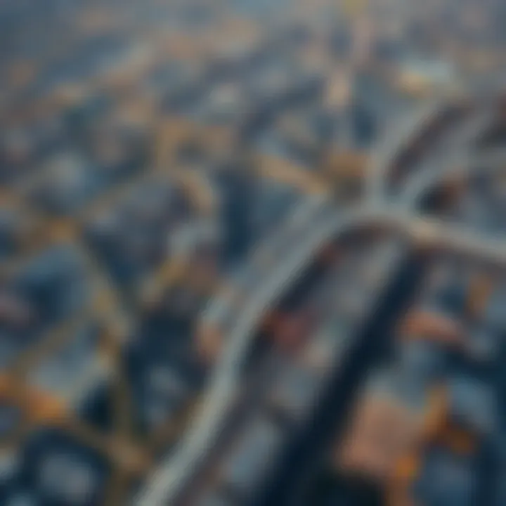 Aerial view of Dubai with metro lines highlighted