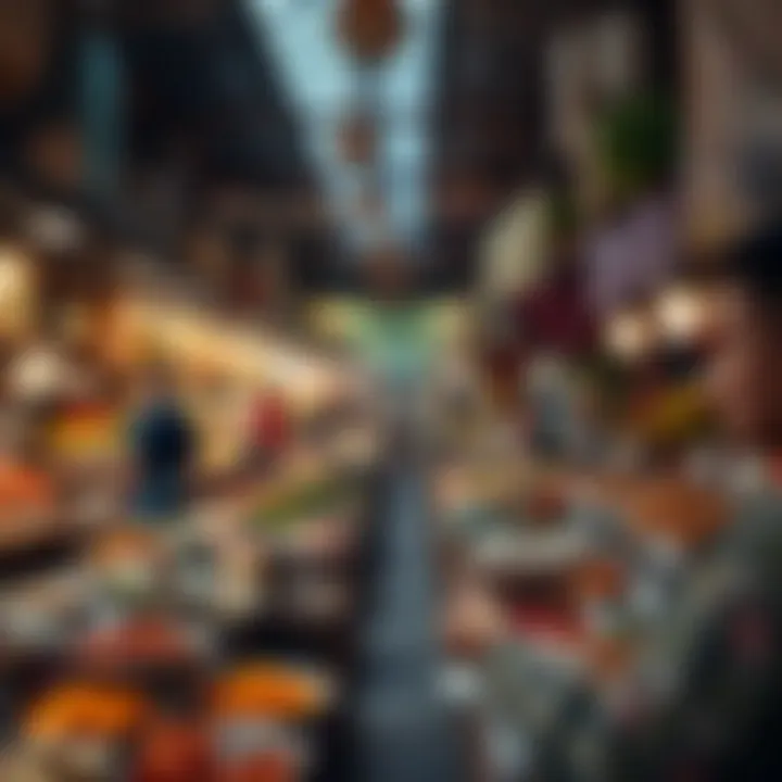 Diverse culinary offerings in a bustling Dubai market