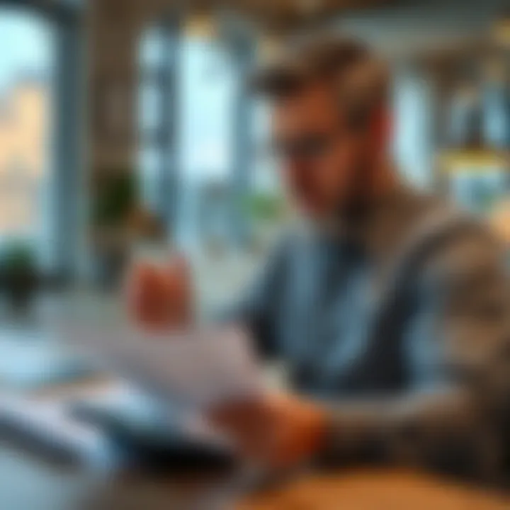 Illustration of a man reviewing documents with a calculator