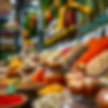 Spice and Herb Aisle in the Market Colorful assortment of spices and herbs available at the market