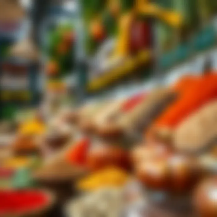 Spice and Herb Aisle in the Market Colorful assortment of spices and herbs available at the market