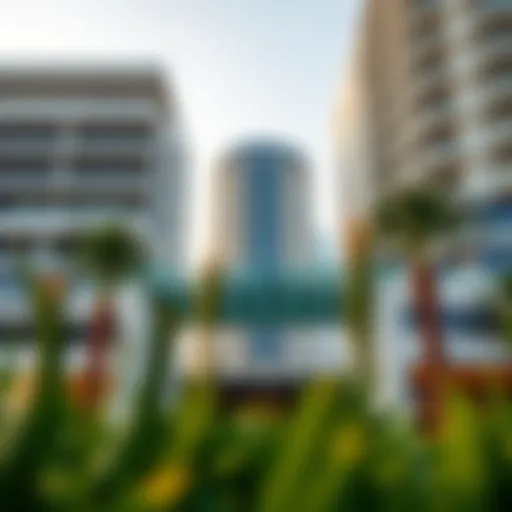 Entrance view of Yas Bay Waterfront showcasing modern architecture.