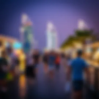 A vibrant scene of visitors enjoying Yas Bay Waterfront.
